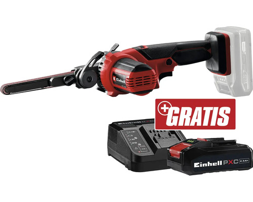 Einhell Akku-Bandfeile TE-BF 18 Li + GRATIS Zugabeartikel PXC Starter-Kit 18V 2,5 Ah Einhell Akku-Bandschleifer mit Akku und Ladegerät
