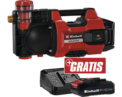 Akku-Gartenpumpe AQUINNA 36/38 F LED + GRATIS Zugabeartikel PXC Starter-Kit 18V 2,5 Ah Einhell Aquinna Akku-Hauswasserwerk mit Ladegerät und Akku