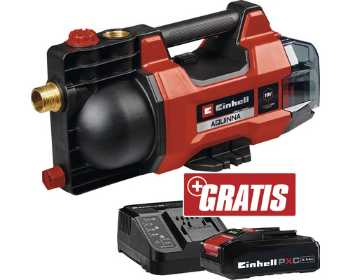 Einhell Akku-Gartenpumpe AQUINNA 18/28 + GRATIS Zugabeartikel PXC Starter-Kit 18V 2,5 Ah Einhell Aquinna Akku-Hauswasserwerk mit Akku und Ladegerät