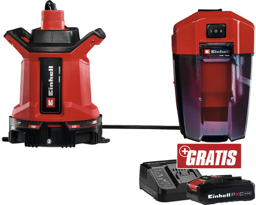 Einhell Akku-Schmutzwasserpumpe GE-DP 18/25 LL Li + GRATIS Zugabeartikel PXC Starter-Kit 18V 2,5 Ah Einhell Akku-Regenfasspumpe mit Ladegerät und Akku