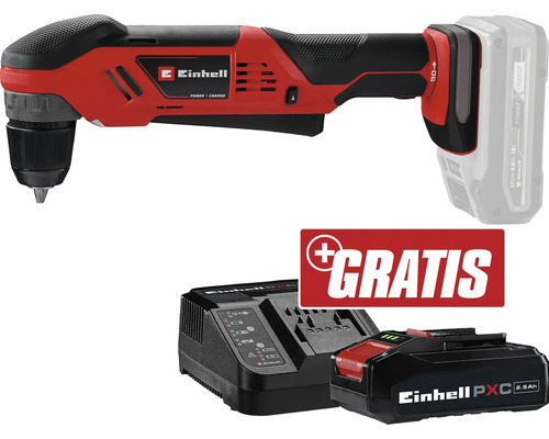 Einhell Akku-Winkelbohrmaschine TE-AD 18 Li + GRATIS Zugabeartikel PXC Starter-Kit 18V 2,5 Ah Einhell Akku-Winkelbohrmaschine mit Akku, Ladegerät und Gratis-Akku