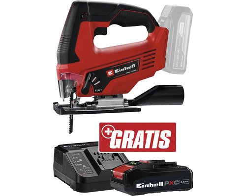 Einhell Akku-Stichsäge TC-JS 18 Li + GRATIS Zugabeartikel PXC Starter-Kit 18V 2,5 Ah Einhell Akku-Pendelhubstichsäge mit Akku und Ladegerät
