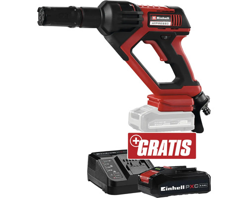 Einhell Akku-Druckreinigerpistole HYPRESSO 18/24-1 + GRATIS Zugabeartikel PXC Starter-Kit 18V 2,5 Ah Einhell Akku-Hochdruckreiniger HYPRESSO mit Ladegerät und Akku