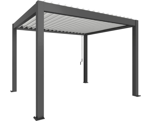 Pergola Biohort 3,5x3 inkl. beweglichen, isolierten Lamellendach für geringere Geräuschentwicklung und Wärmeabstrahlung 368 x 312 cm dunkelgrau-metallic/Lamellen Dach weiß Freistehende Pergola mit Lamellendach zur Beschattung von Terrassen und Gärten