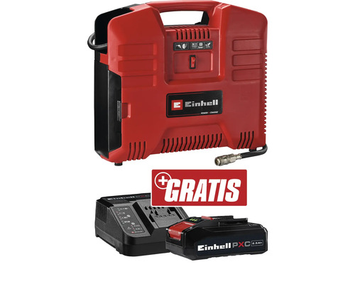 Kompressor Einhell 8 bar Tragbar 36 V + GRATIS Zugabeartikel PXC Starter-Kit 18V 2,5 Ah Einhell Akku-Kompressor Pressito 36/25 inklusive Akku und Ladegerät