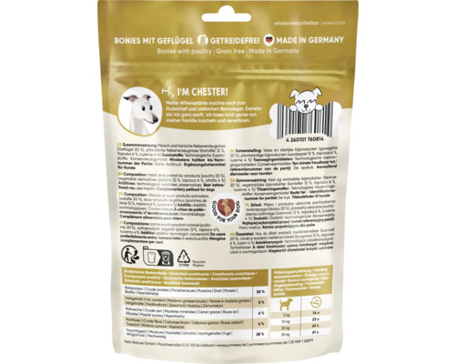 Yummeez Bonies mit Geflügel, getreidefreier Hundesnack, hergestellt in Deutschland