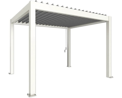 Pergola Biohort 3,5x3 inkl. beweglichen, isolierten Lamellendach für geringere Geräuschentwicklung und Wärmeabstrahlung 368 x 312 cm weiß/Lamellen Dach silber Freistehende Pergola mit verstellbaren Lamellen zur Beschattung
