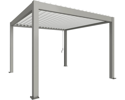 Pergola Biohort 3,5x3,5 inkl. beweglichen, isolierten Lamellendach für geringere Geräuschentwicklung und Wärmeabstrahlung 368 x 368 cm quarzgrau-metallic/Lamellen Dach weiß Freistehende Pergola mit verstellbaren Lamellen für den Garten