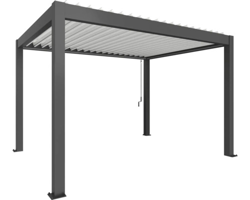 Pergola Biohort 4x3 inkl. beweglichen, isolierten Lamellendach für geringere Geräuschentwicklung und Wärmeabstrahlung 405 x 312 cm dunkelgrau-metallic/Lamellen Dach weiß Pergola mit Lamellendach für den Garten