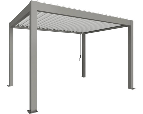 Pergola Biohort 4x3 inkl. beweglichen, isolierten Lamellendach für geringere Geräuschentwicklung und Wärmeabstrahlung 405 x 312 cm quarzgrau-metallic/Lamellen Dach weiß Graue Aluminium Pergola mit Lamellendach