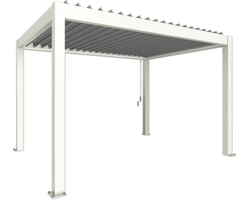 Pergola Biohort 4x3 inkl. beweglichen, isolierten Lamellendach für geringere Geräuschentwicklung und Wärmeabstrahlung 405 x 312 cm weiß/Lamellen Dach silber Freistehende Pergola mit verstellbaren Lamellen