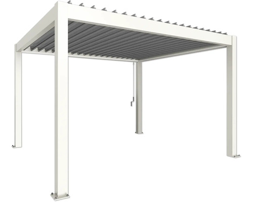 Pergola Biohort 4x3,5 inkl. beweglichen, isolierten Lamellendach für geringere Geräuschentwicklung und Wärmeabstrahlung 405 x 368 cm weiß/Lamellen Dach silber Freistehende Pergola mit Lamellendach für den Garten