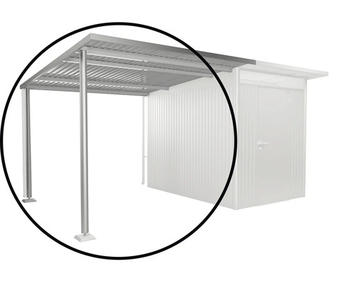 Seitendach Biohort Avantgarde A3, A7 243 x 300 x 218 cm silber Metallcarport mit Stahlstützen und Dach