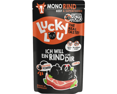 Lucky Lou Mono Rind Katzennahrung, 125 Gramm