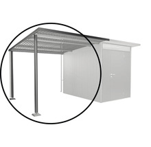 Detailansicht eines Carports mit Stahlpfosten und Metalldach