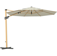 Freiarm-Sonnenschirm mit Holzständer und grauem Schirm