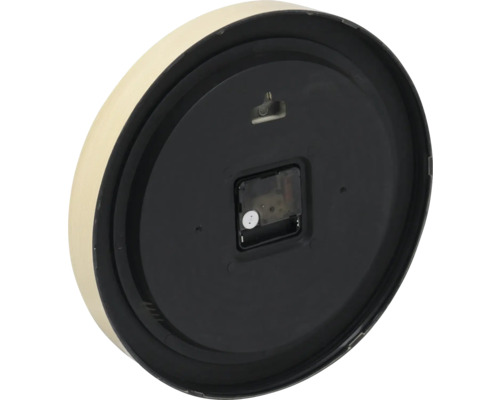 Rückseite einer Wanduhr mit Uhrwerk und Aufhängung