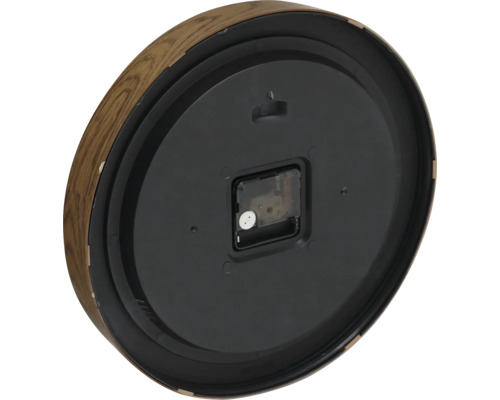 Rückseite einer Wanduhr mit Holzrahmen und Uhrwerk