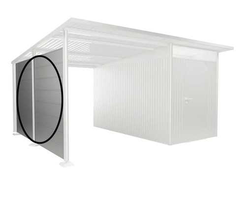 Metallgerätehaus mit seitlicher Anbauwand