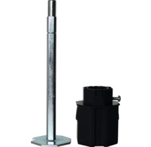 Möbelfuß mit schwarzem Montageteil und silberfarbener Stange