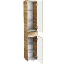 Hochschrank mit Schublade und offenen Türen mit Glasböden