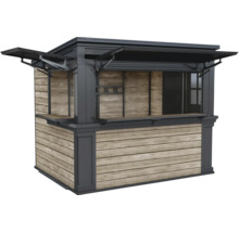 Verkaufsstand aus Holz mit klappbaren Fenstern