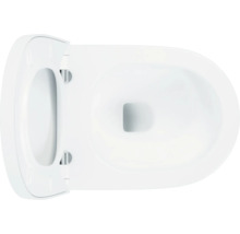 Weisse Toilette mit offenem Toilettendeckel von oben
