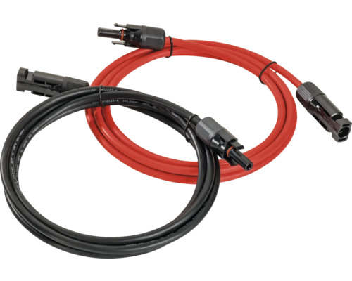 Schwarzes und rotes Solarkabel mit Steckverbindern