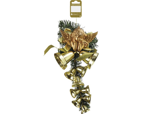 Weihnachtsbaumanhänger Glocken mit Engel Kunststoff Holz Stroh 36 x 10 x 10 cm rot Weihnachtsdekoration mit Engel und Glocken