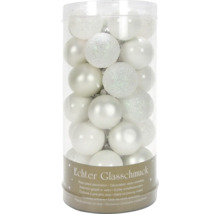 Packung weiße Christbaumkugeln aus Glas
