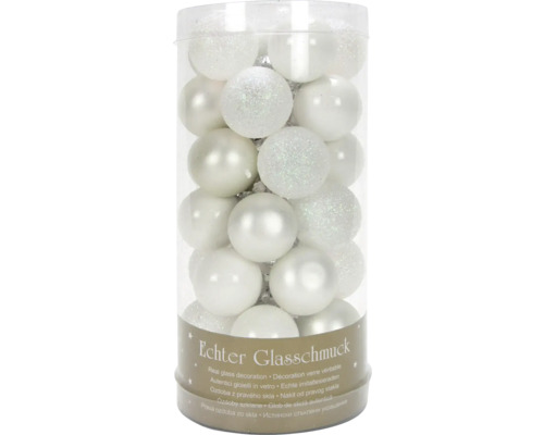 Packung weiße Christbaumkugeln aus Glas