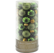 Echter Glasschmuck in grünen Farbtönen in einer transparenten Verpackung.