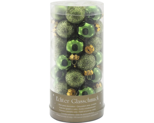 Echter Glasschmuck in grünen Farbtönen in einer transparenten Verpackung.