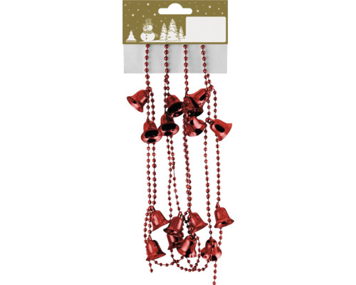 Weihnachtsbaumschmuck mit roten Glocken und Perlenkette