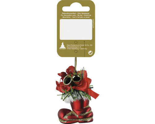 Weihnachtsbaumschmuck Stiefelchen Kunststoff 6 cm rot Weihnachtsstiefel-Dekoration mit Schleife und Glöckchen zum Aufhängen