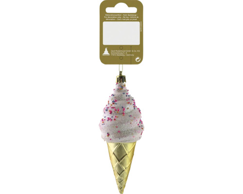 Weihnachtsbaumanhänger Eistüte Kunststoff 13 cm gold/bunt Eiswaffel als Christbaumschmuck