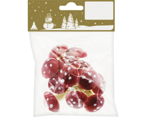 Verpackung mit roten Fliegenpilzen mit weißen Punkten zur Dekoration