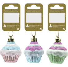 Drei Cupcake Christbaumkugeln zum Dekorieren