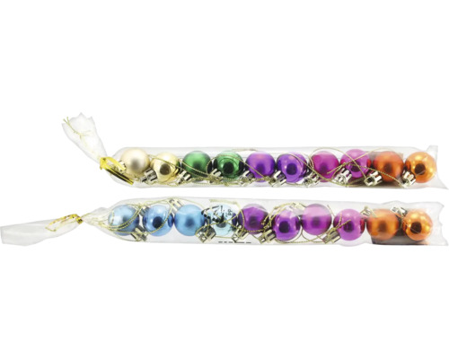 Verpackung mit Christbaumkugeln in verschiedenen Farben