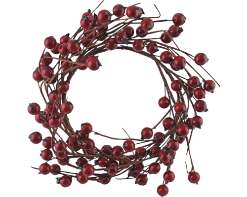 Dekorativer Kranz mit roten Beeren und braunen Zweigen