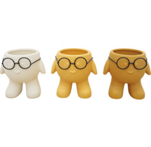 Drei Blumentöpfe mit Brillendesign