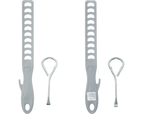 Zwei graue Spanngurte und zwei Dosenöffner