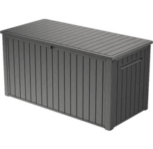 Graue Gartenbox mit Lattenoptik und Griffmulden