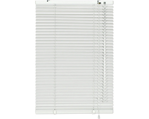 Weiße Jalousie mit horizontalen Lamellen für Fenster