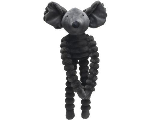 Grauer Plüschtier-Elefant mit langen, knotigen Gliedmaßen als Spielzeug für Hunde.