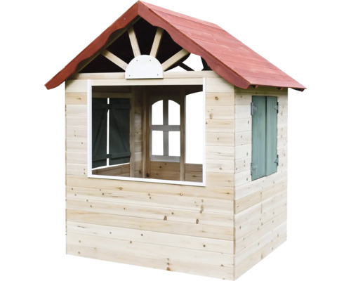 Holzspielhaus mit Dach und Fensterläden