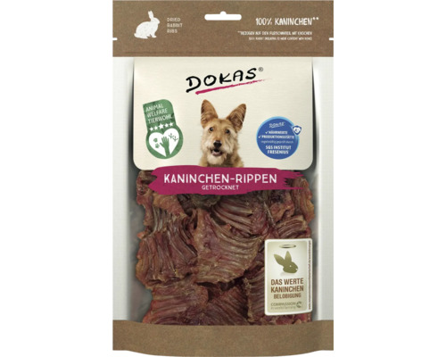 Hundesnack DOKAS Kaninchen-Rippen mit Fleisch 100 g Kauartikel, Trainingssnack Dokas Kaninchenrippen, getrocknet, Hundesnack