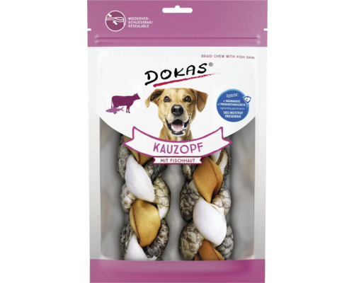 DOKAS Kauzopf mit Fischhaut, Hundesnack in wiederverschließbarer Verpackung