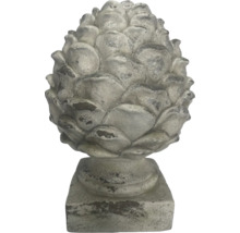 Dekorative Steingut-Gartenfigur in Form eines Pinienzapfens auf einem Sockel