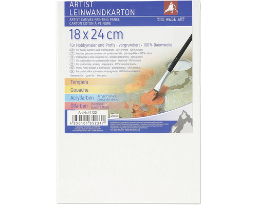 Malkarton 18x24 cm weiß Künstler Leinwandkarton 18 x 24 cm, vorgrundiert, aus 100 Prozent Baumwolle